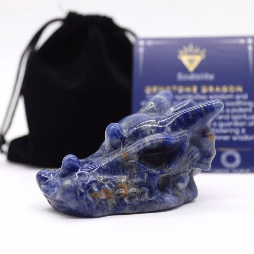 KDMD Sodalite Small Dragon Head Carved Blue and White Gemstone Tabletop Decor – 2