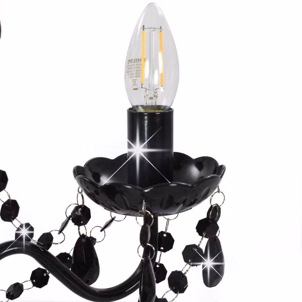 Berkfield Home Round Chandelier with Black Beads and Glass, 3 x E14 – 3