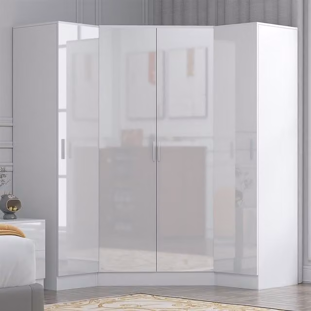 REFLECT Wardrobe Bundle featuring one 2-door corner wardrobe and two 1-door wardrobes in White Gloss and Matt White