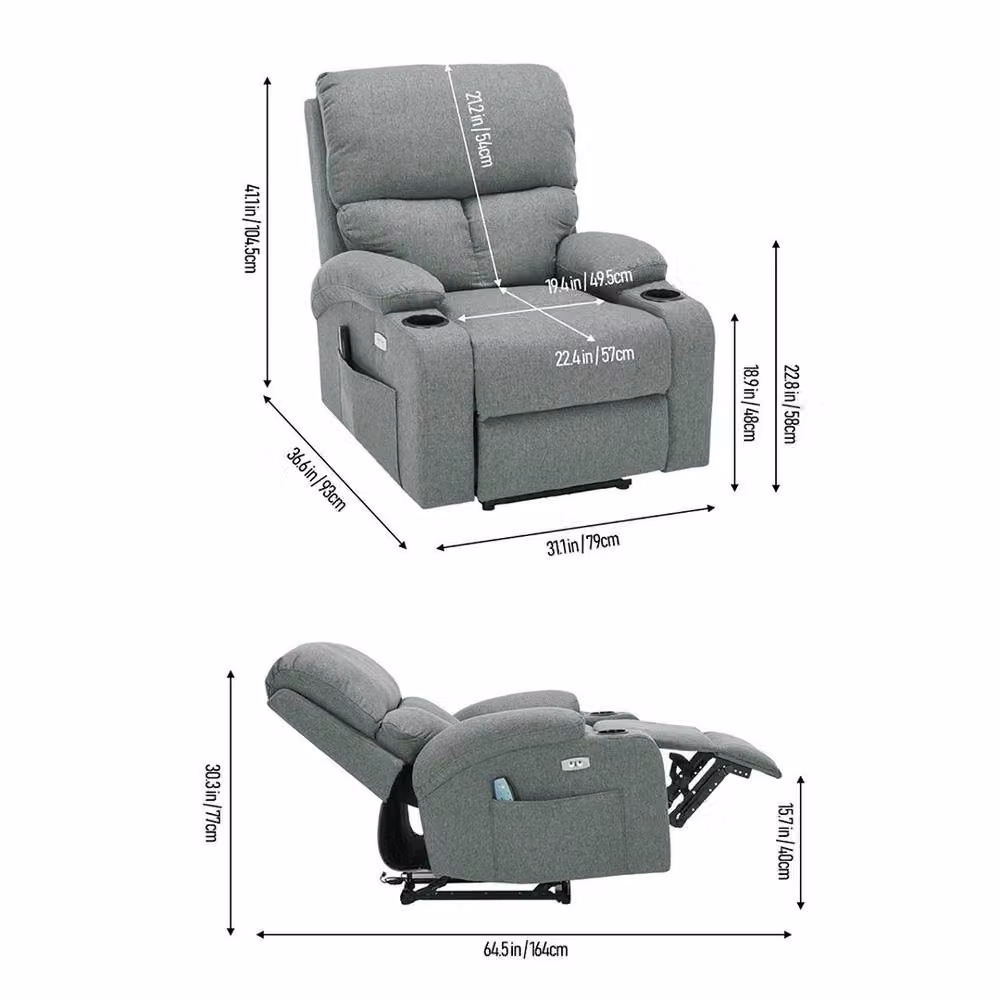 PAWNORA Modern Fabric Electric Recliner Sofa Chair in Grey – 2
