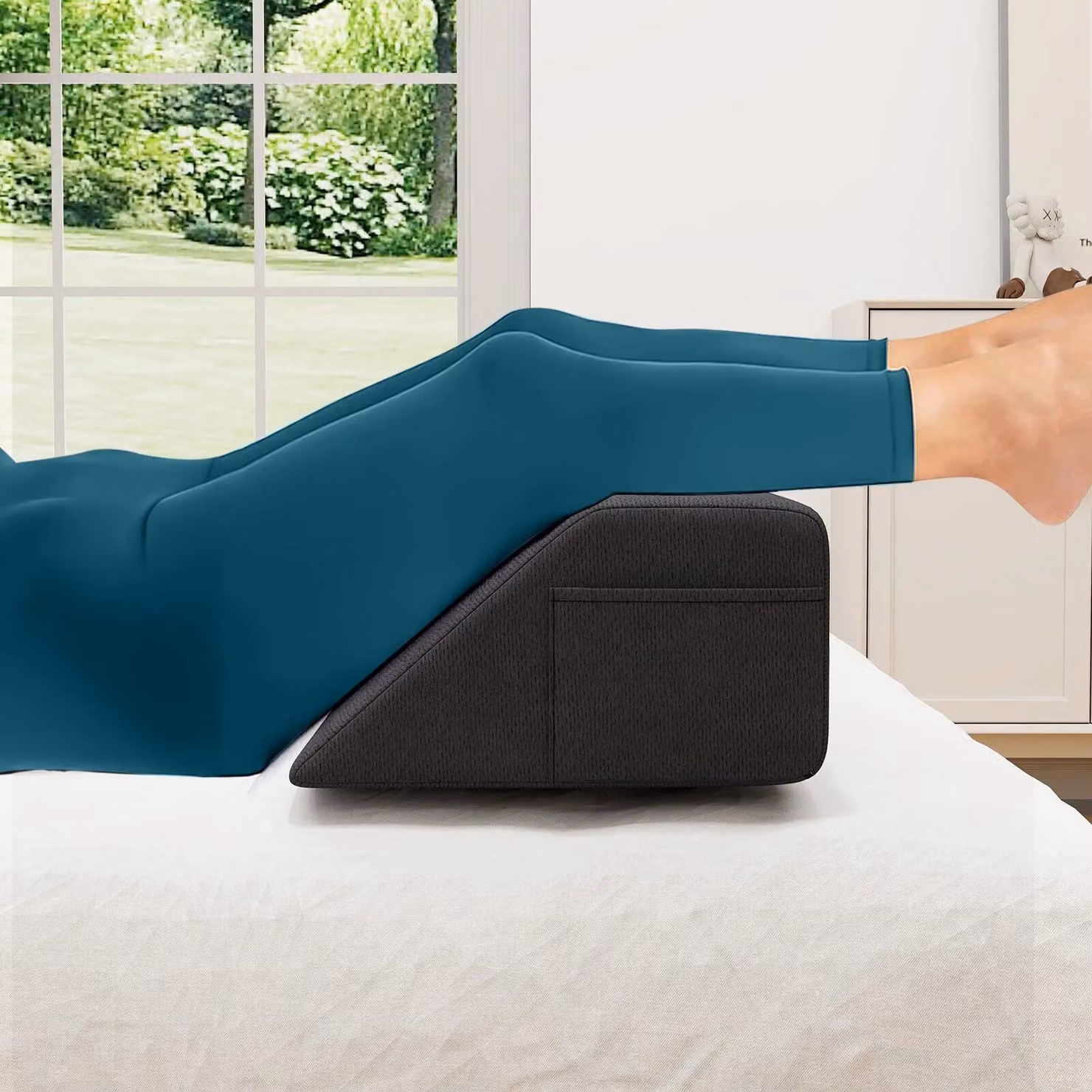 Gymax Full Size Grey Foam Wedge Pillow Bolster with Side Pocket and Removable Machine Washable Cover – 9