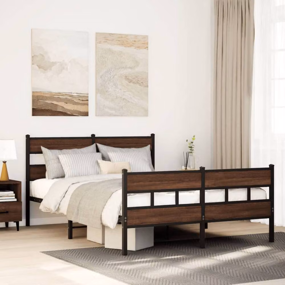 Berkfield Home Metal Bed Frame with Headboard and Footboard in Brown, W: 140 cm, L: 200 cm – 2