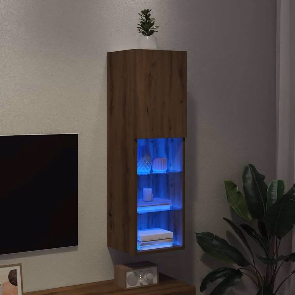 Berkfield Home Modern Artisan Oak TV Cabinet with LED Lights in Brown, W/D/H: 30.5 x 30.0 x 102.0 cm – 3