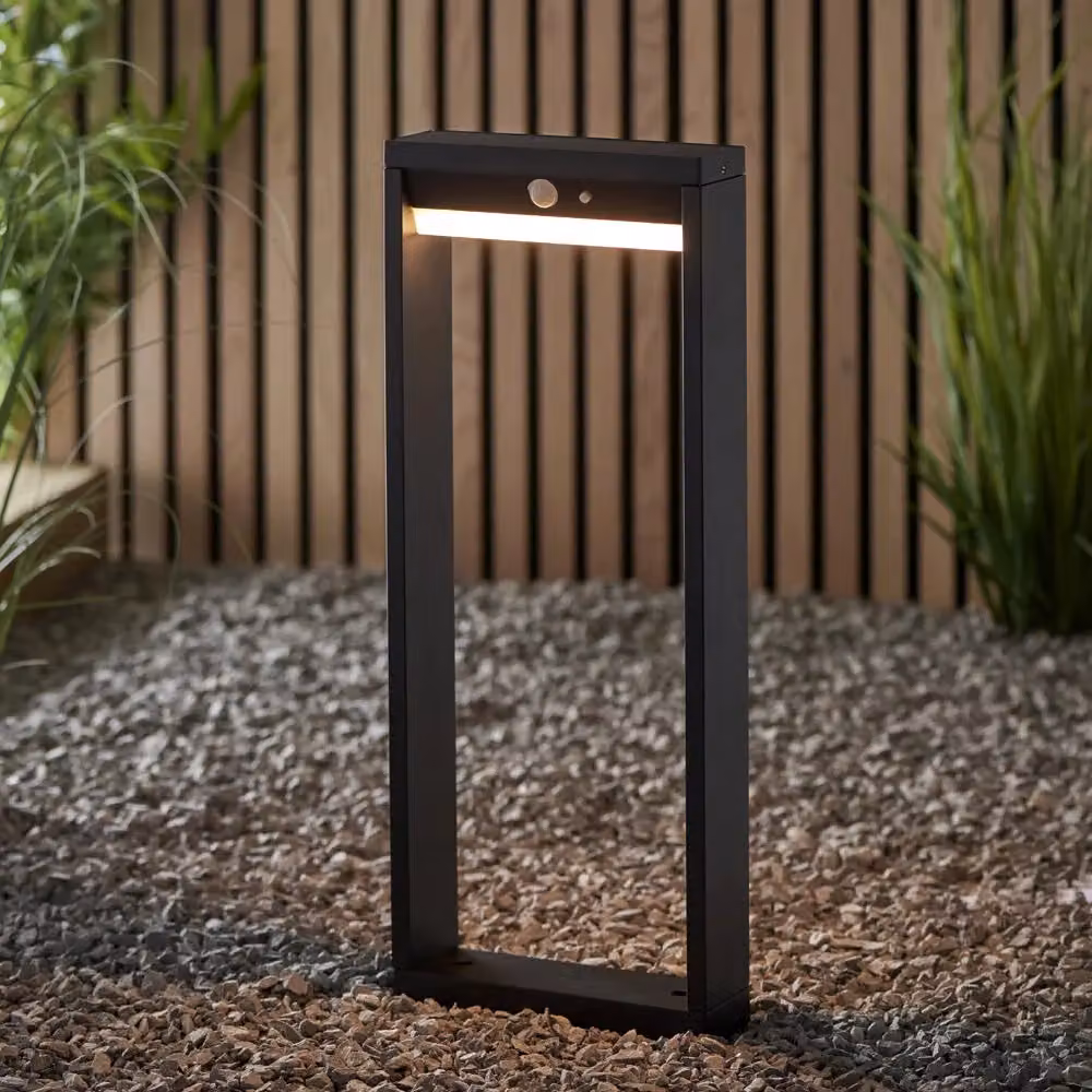 Loops LED Outdoor Bollard Post Light with PIR Motion Sensor, Black and White Aluminium Cylinder, Warm White – 3