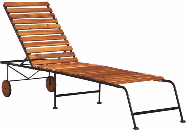 Berkfield Home Sun Lounger in Brown Solid Acacia Wood with Steel Legs – 1