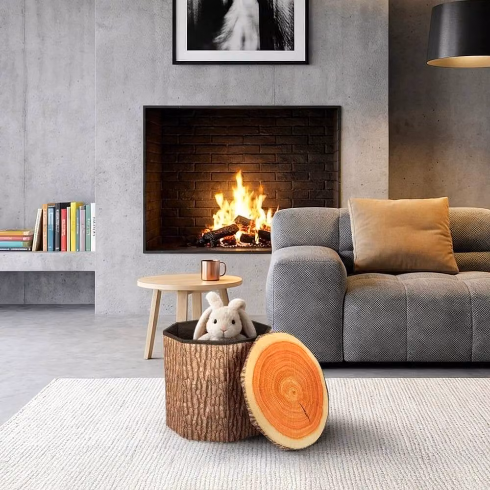PAWNORA Brown Tree Stump Foldable Fabric Storage Ottoman – 4