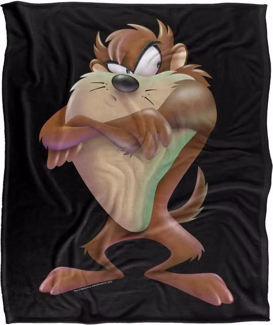 Warner Bros. Looney Tunes Taz Silky Touch Super Soft Fluffy Polyester Throw Blanket in Multicolour and Black, Extra Large