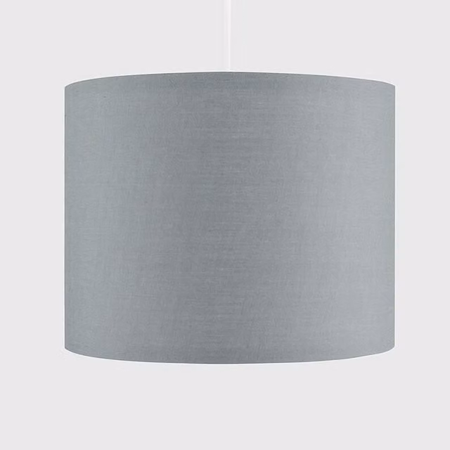 CGC Lighting Lupo Luxury Round Drum Pendant Lamp Shade in Grey Cotton with Silver Inner Fabric