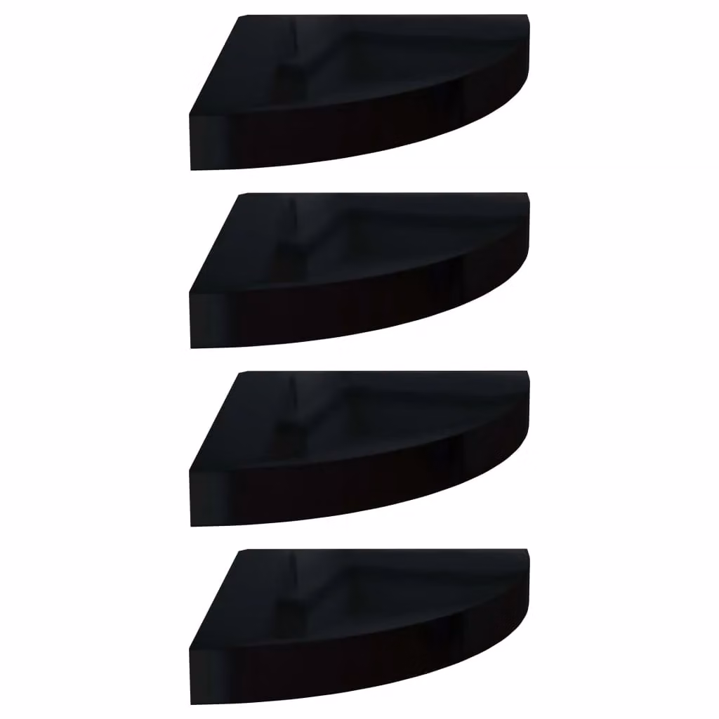 Berkfield Home Set of 4 High Gloss Black Floating Corner Shelves, W/D/H: 25 x 25 x 4 cm – 2