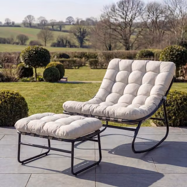 Artemis Home Solace Outdoor Rocking Chair and Stool, Beige, H 101 x W 78 x D 74 cm