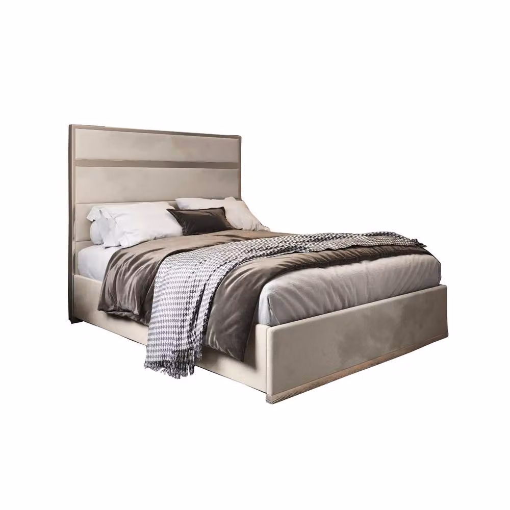 Casani Fladbury King Size Upholstered Velvet Bed Frame in Beige – 3