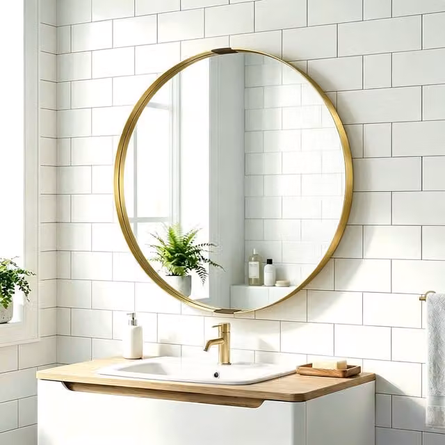 HOMCOM Modern Round Wall Mounted Bathroom Mirror in Gold Tone, 61 cm