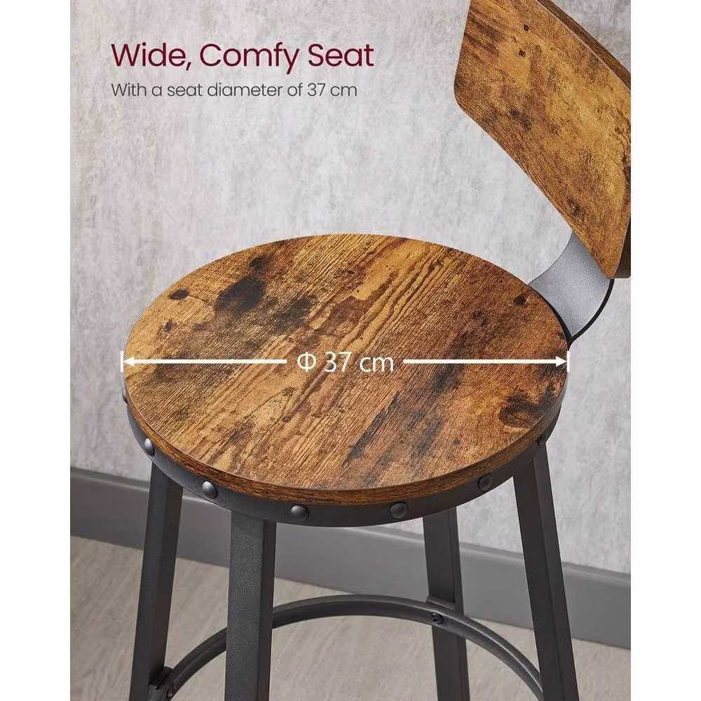 FORGEVIO Set of 2 Rustic Brown and Black Metal and Wood Tall Bar Stools – 2