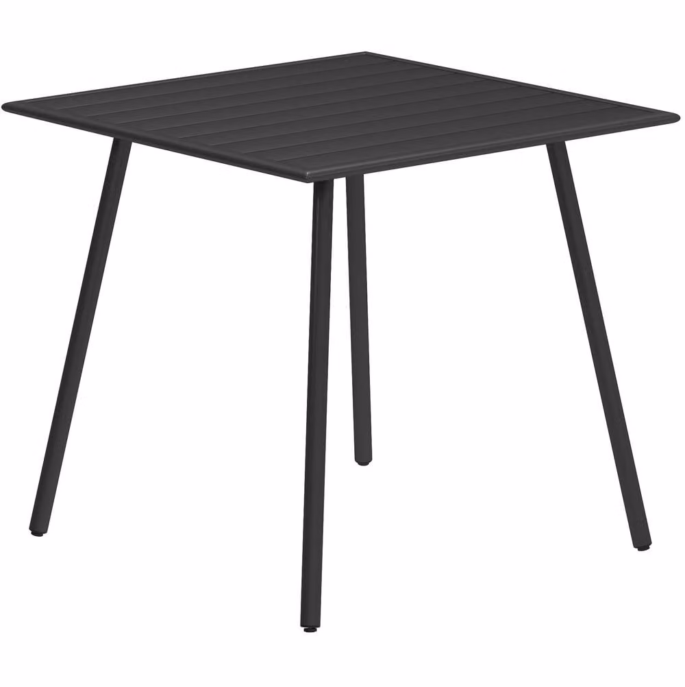STILVORA Black Metal Garden Dining Table with Slatted Top for 4, W: 80 cm, D: 80 cm – 4