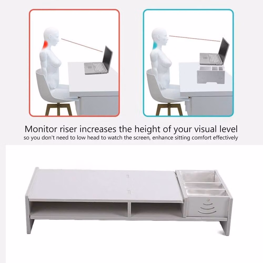 SPETLEK White MDF Computer Desktop Monitor and Laptop Stand – 3