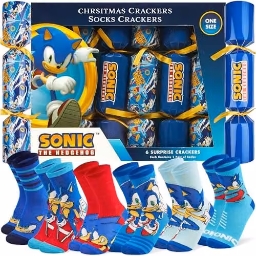 United Essentials Sonic the Hedgehog Christmas Crackers, Set of 6 Multicolour Novelty Party Crackers for Children – 1