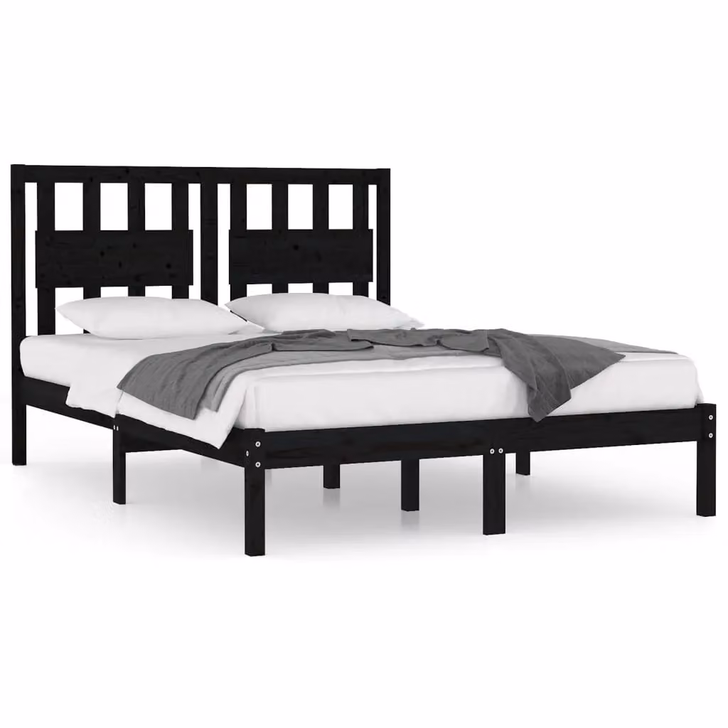 Berkfield Home Black Solid Wood Pine Bed Frame W/D/H: 200 x 200 cm – 2