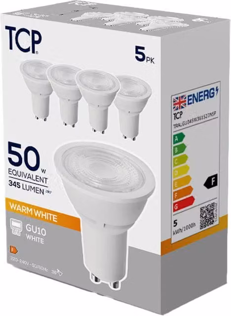 TCP Warm White LED GU10 Reflector Bulbs in White