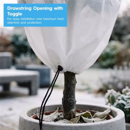 Harbour Housewares Set of 2 White Plant Fleece Frost Protection Covers with Drawstring, W: 80 cm, D: 100 cm – 4