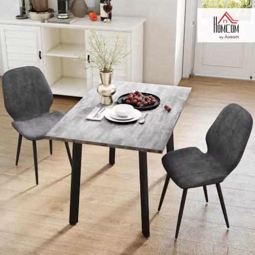 HOMCOM Modern Dining Set with Rectangular Table and 2 Velvet Upholstered Chairs in Grey and Black – 2