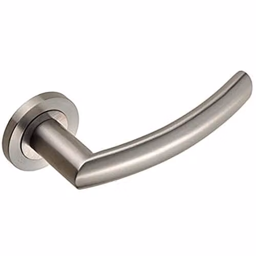 Loops Pair Curved Round Bar Handle on Round Rose in Brushed Silver Stainless Steel with Concealed Fixings