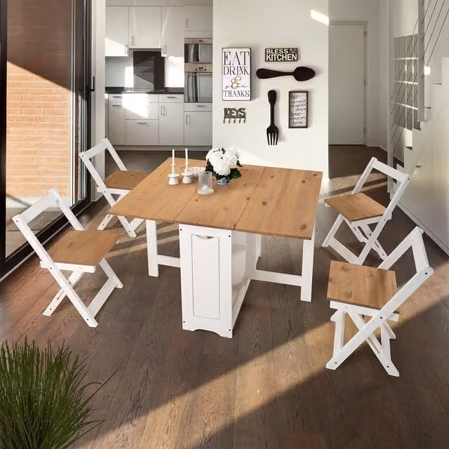 Seconique Santos Butterfly White and Pine Extendable Dining Table and 4 Chairs Set