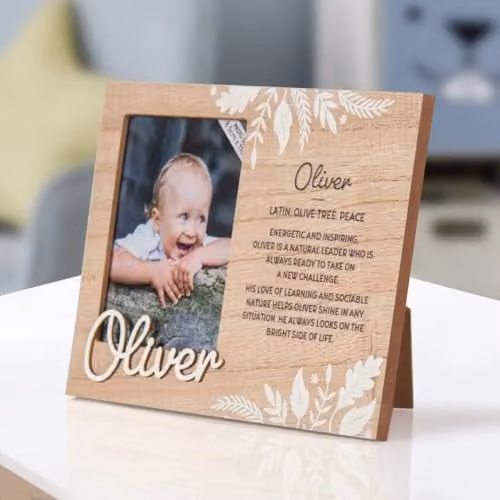 History & Heraldry Pre-personalised Oliver Child's Picture Frame, Brown Wood, 8.5cm x 11cm