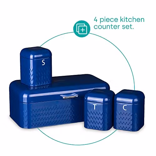 LIVIVO Taurus 4-Piece Kitchen Storage Set with Airtight Bread Bin and Canisters in Navy Blue and Grey – 3
