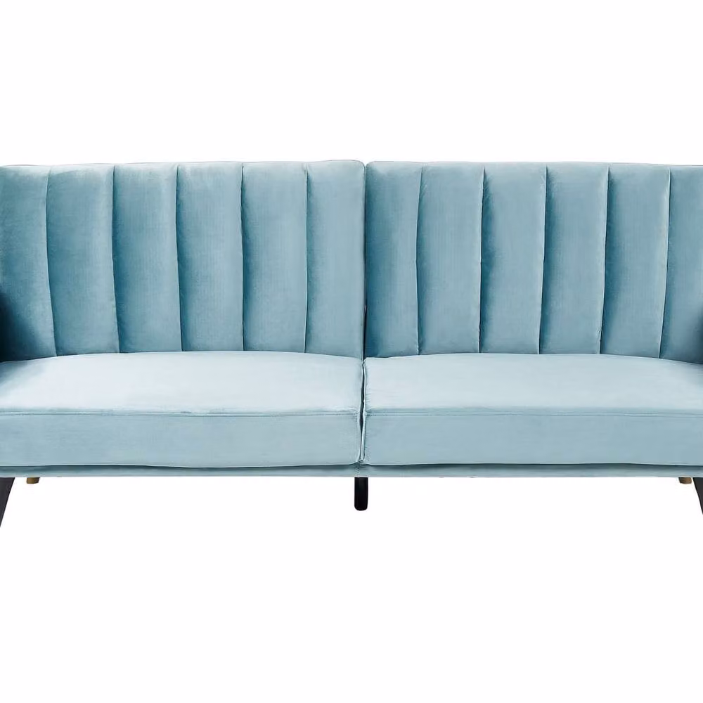 Wyld and Coco Modern Blue Velvet Click Clack Sofa Bed with Solid Wood Frame – 2