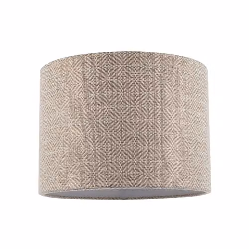 Happy Homewares Ethnic Aztec Cylinder Drum Lamp Shade in White and Beige Fabric, W/H: 18 x 25 cm – 1