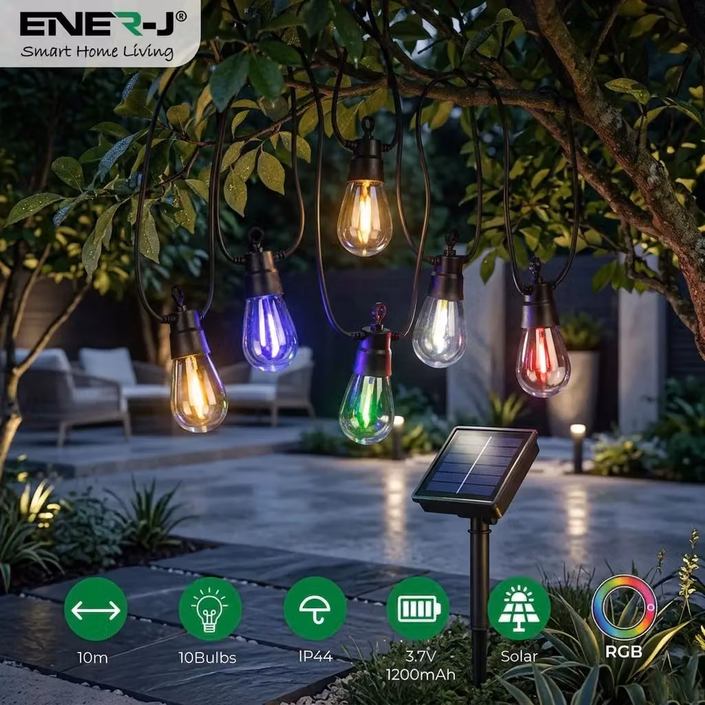 Ener-J Solar RGB Meteor Shower String Lights, 10 Metres, Multicolour in Black, Diameter: 25 cm, Height: 19 cm – 2