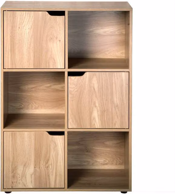 CALICOSY Modu 6-Compartment Cabinet with Three Doors in Beige Natural Wood Finish, W/D/H: 90 x 29 x 60 cm