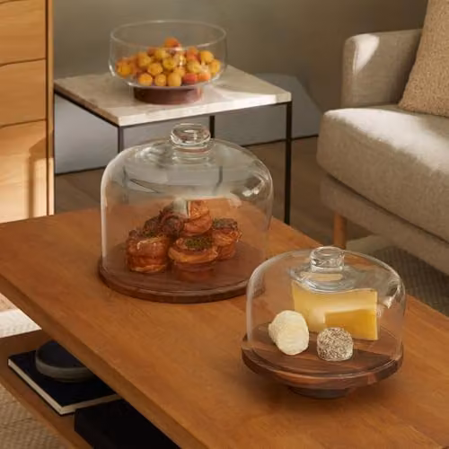 LSA International City Dome with Walnut Base, Clear Glass and Wood, Diameter: 22 cm – 2