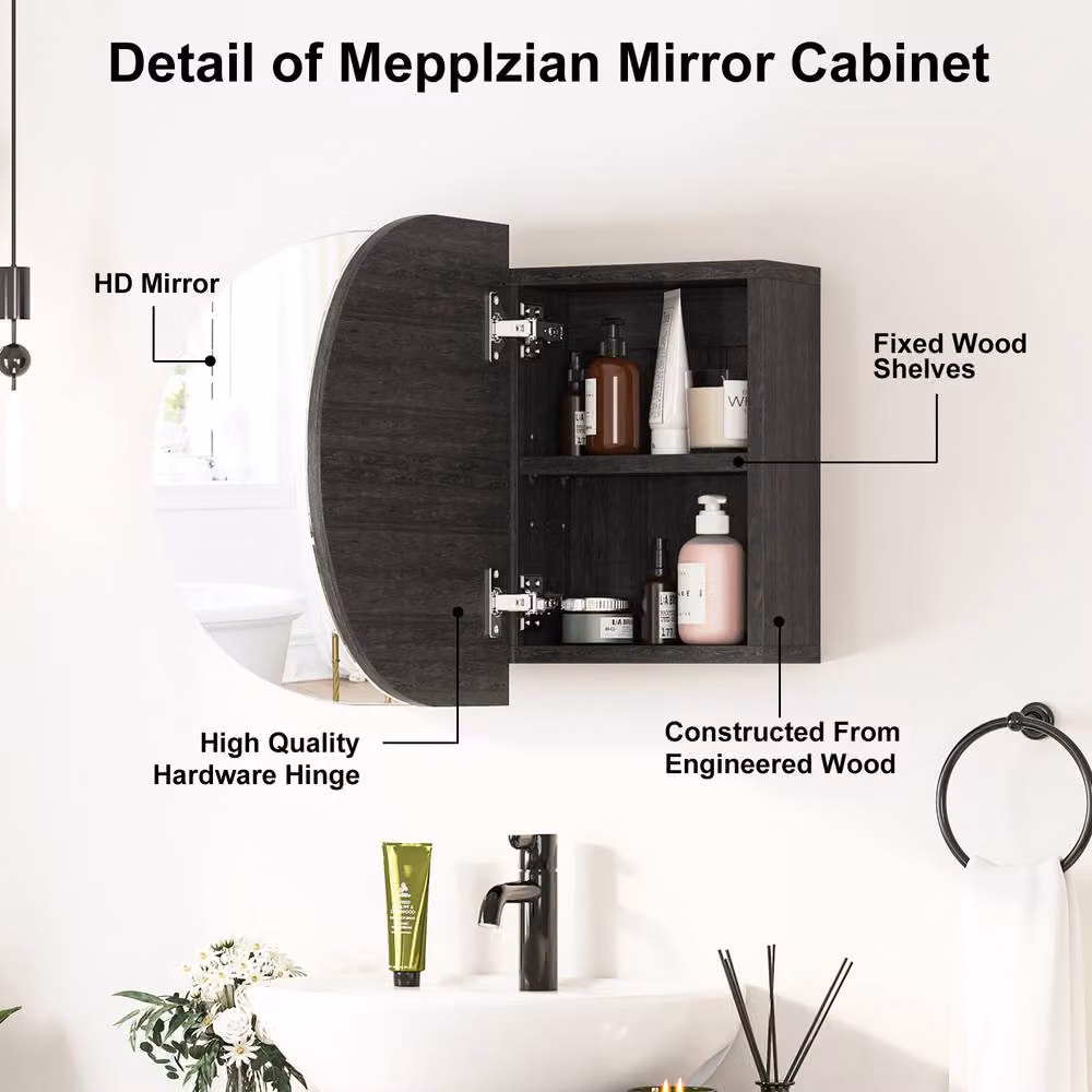 KEEPREAPER Sleek Black Bathroom Mirror Cabinet with Butterfly Doors and Internal Shelves, W: 40 cm, H: 66 cm – 2