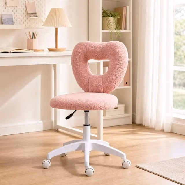 STILVORA Pink Bouclé Fabric Task Chair with Swivel Wheels and Upholstered Frame