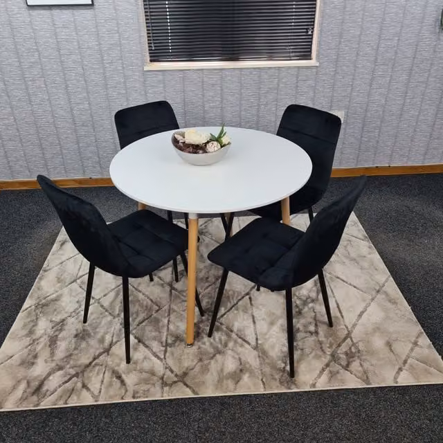 KOSY KOALA Modern Round Dining Table and 4 Black Velvet Chairs Set in Brown
