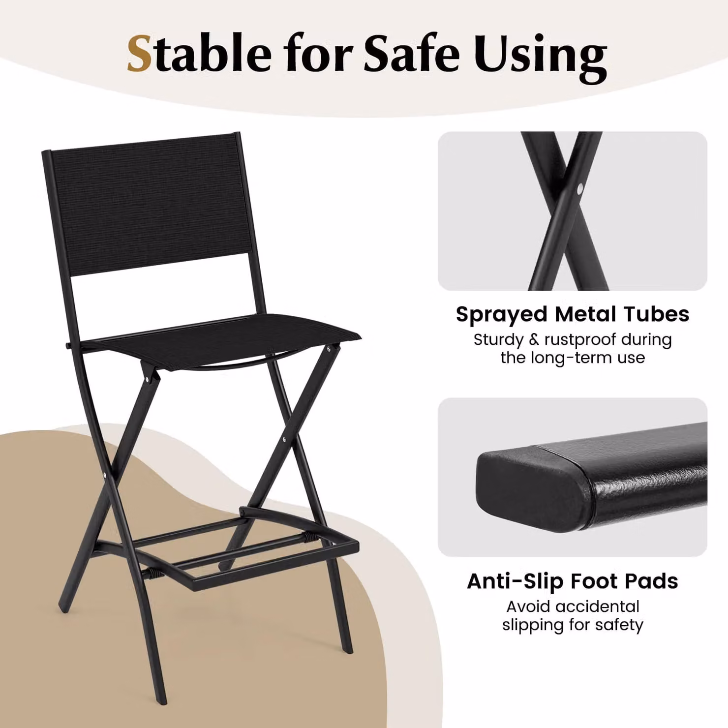 Costway Set of 4 Folding Outdoor Bar Height Stools with Footrest in Black – 5