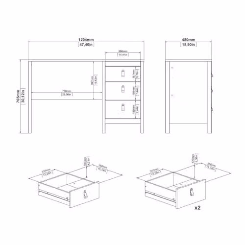 Furniture to Go Barcelona Writing Desk with 3 Drawers, Black, W/D/H: 120.4 x 48.0 x 76.5 cm – 3