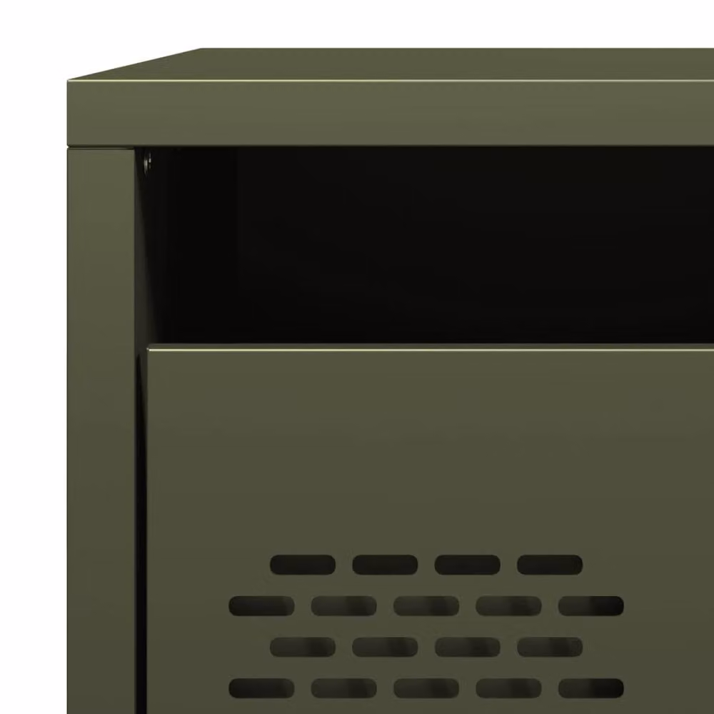 Berkfield Home Set of 2 Industrial Metal Bedside Cabinets in Matt Olive Green, W: 35 cm, D: 39 cm, H: 43.5 cm – 6