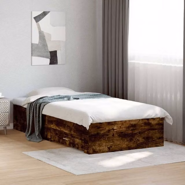 Berkfield Home Smoked Oak Bed Frame with Storage Drawers, Brown, W: 80 cm, L: 200 cm – 1
