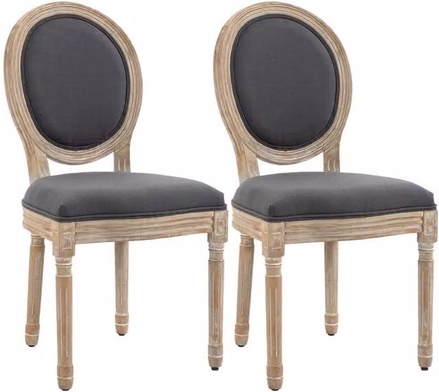 Havendro Set of 2 French-Style Dining Chairs with Grey Linen Fabric Upholstery