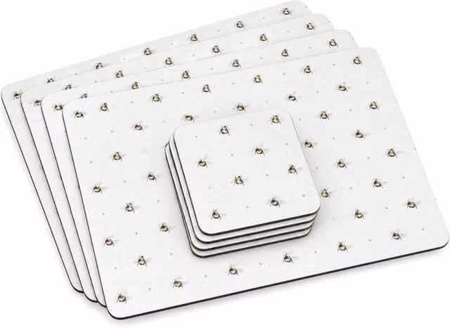 PAWNORA White Plain Modern Cork Backed Placemats and Coasters Set – 1