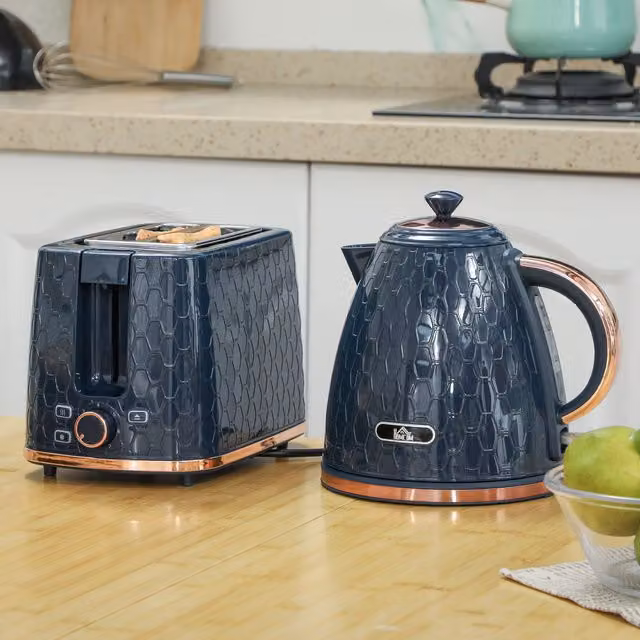 HOMCOM Blue Kettle and 2 Slice Toaster Set – 1
