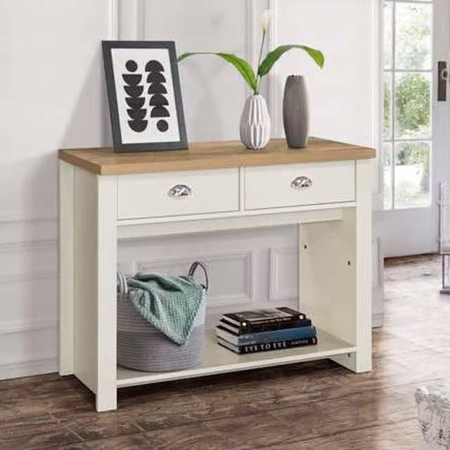 Birlea Highgate 2 Drawer Console Table in Cream and Oak