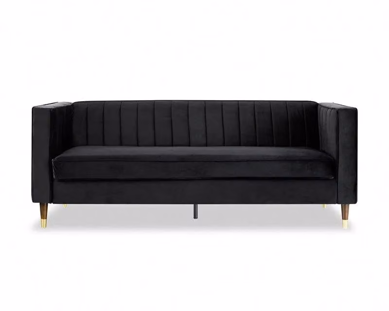 Home Detail Thomas 3 Seater Black Velvet Upholstered Sofa – 3