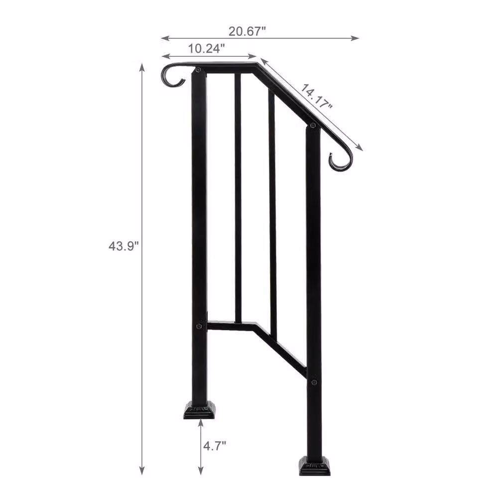 Kelvenix Matt Black Steel Iron Handrail for 1-2 Steps, W: 1000 cm, D: 52 cm – 2
