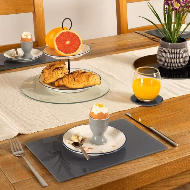 Harbour Housewares 12 Piece Black Round Glass Placemats and Square Coasters Set
