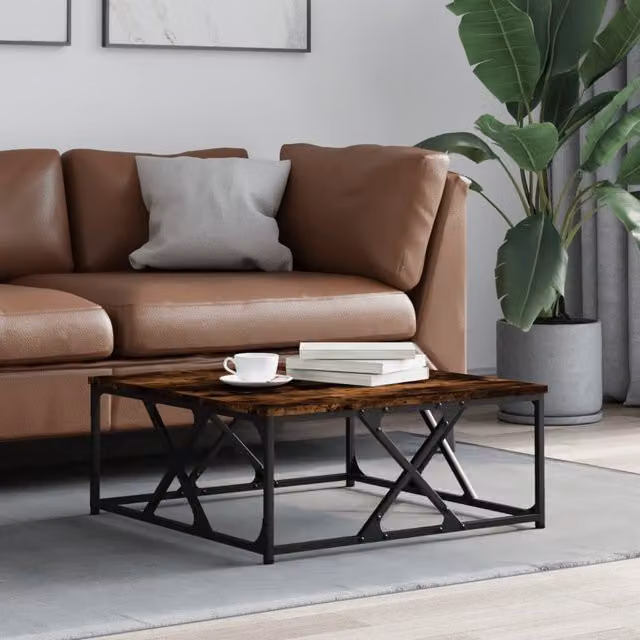 Berkfield Home Smoked Oak Coffee Table in Brown, W/D/H: 70 x 70 x 30 cm