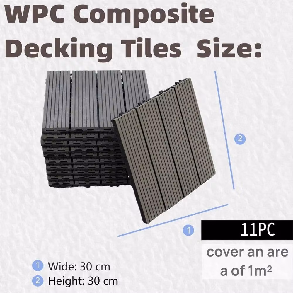 NESTLUNE 11-Piece Interlocking WPC Outdoor Decking Tiles in Dark Grey and Black – 2