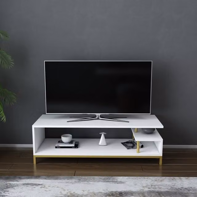 Decorotika Reilly Modern TV Unit in White and Gold